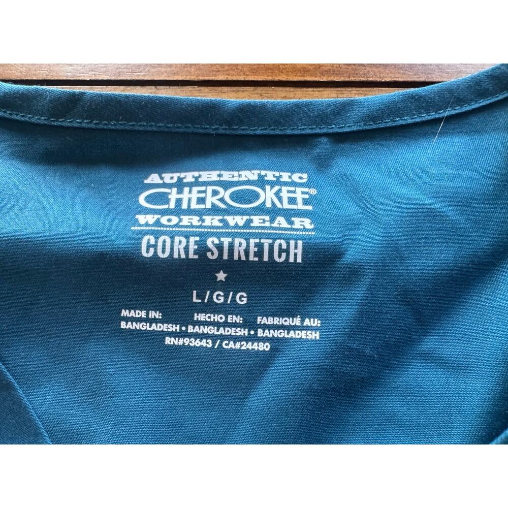 NWT Cherokee Core Stretch Scrub Top Teal Unisex Large V-Neck 4725 - Picture 5 of 8